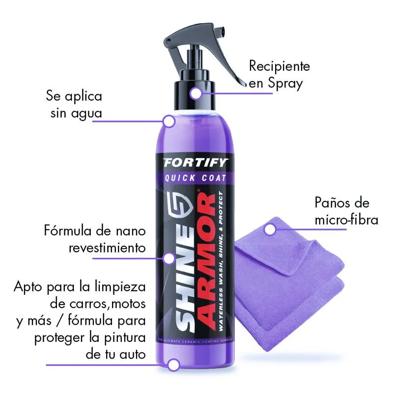 SHINE ARMOR Fortify Quick Coat - Revestimiento de cerámica de alto rendimiento, aerosol de cera para automóvil, esmalte de capa superior hidrofóbica y sellador de pintura de polímero para asiento de cuero