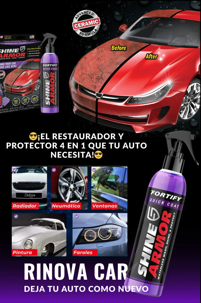 SHINE ARMOR Fortify Quick Coat - Revestimiento de cerámica de alto rendimiento, aerosol de cera para automóvil, esmalte de capa superior hidrofóbica y sellador de pintura de polímero para asiento de cuero